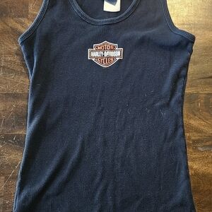 Harley-Davidson Navy Ribbed Tank Top with Orange Logo
